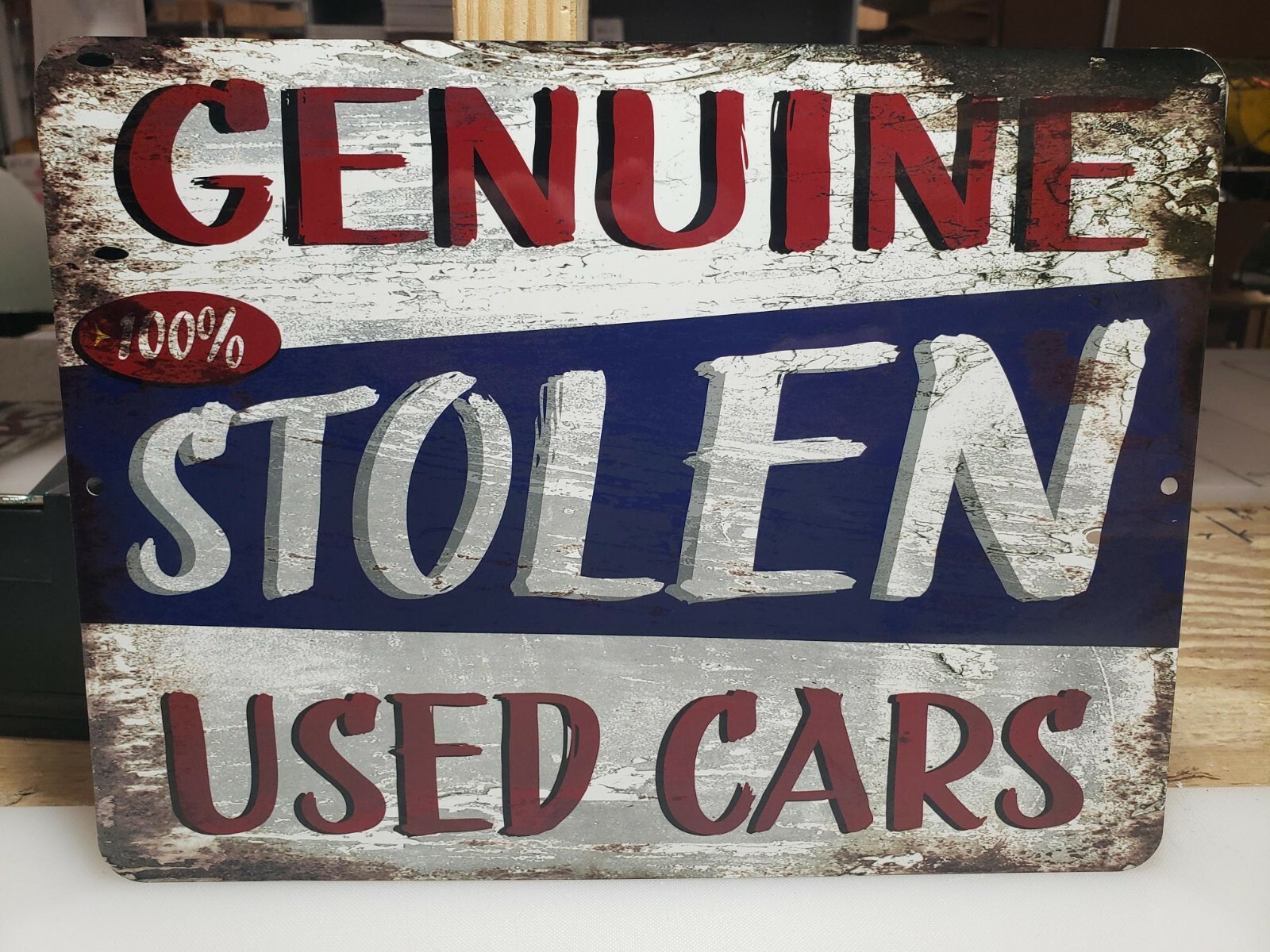Vintage Looking Sign, STOLEN USED CARS, funny sign, garage, shop signs, decor