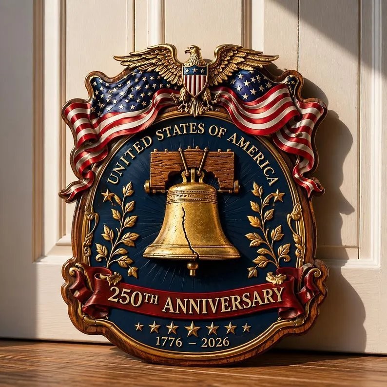 USA 250th Anniversary Wooden Liberty Bell Sign, 1776-2026 Decor