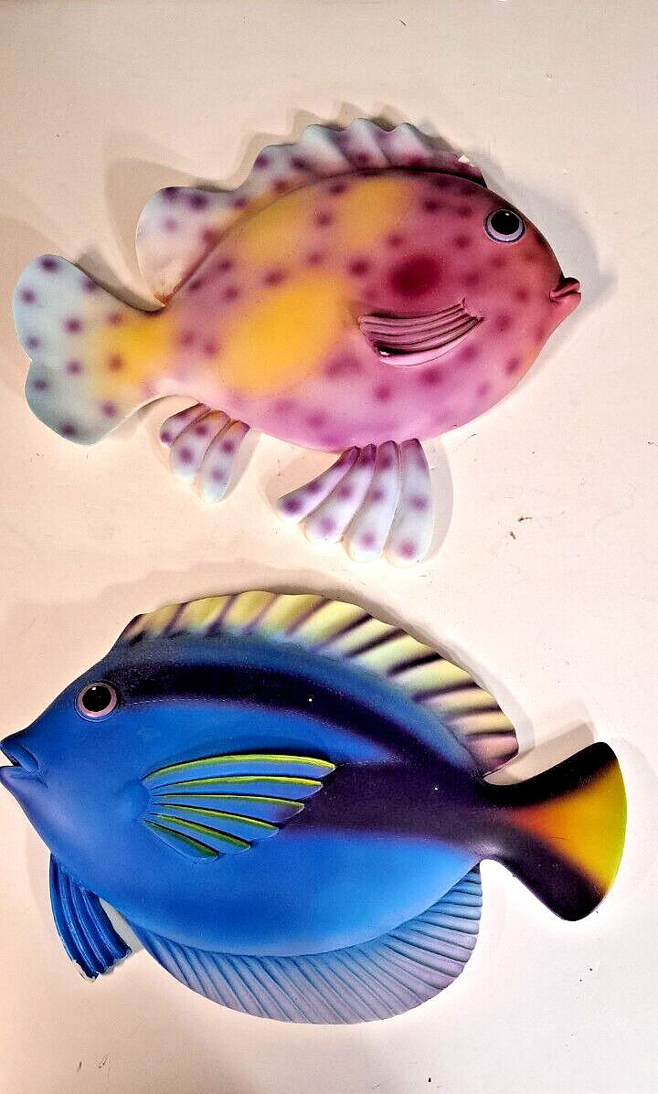 Lot of 2 Tropical Fish Sea Wall Art Decor VTG 1996 Hanging Sue Williams READ