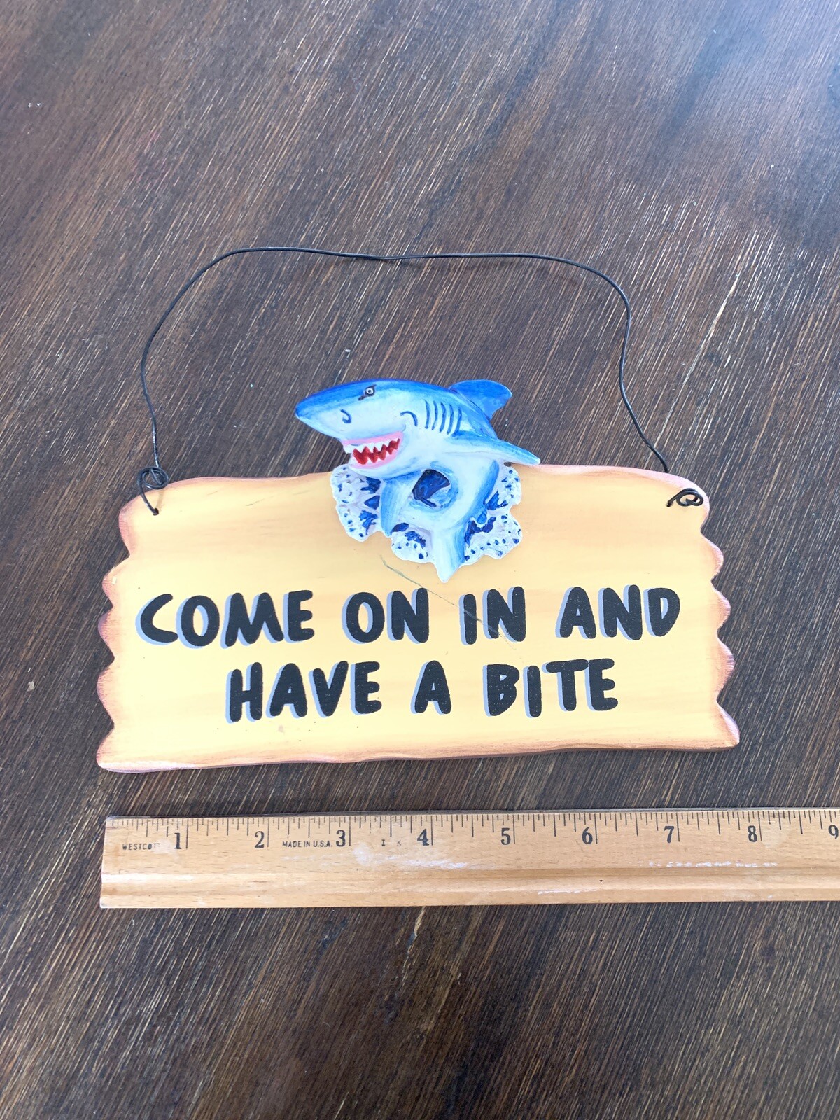 Shark Come On In And Have A Bite Wooden Hanging Wall Sign Restaurant Beach Decor