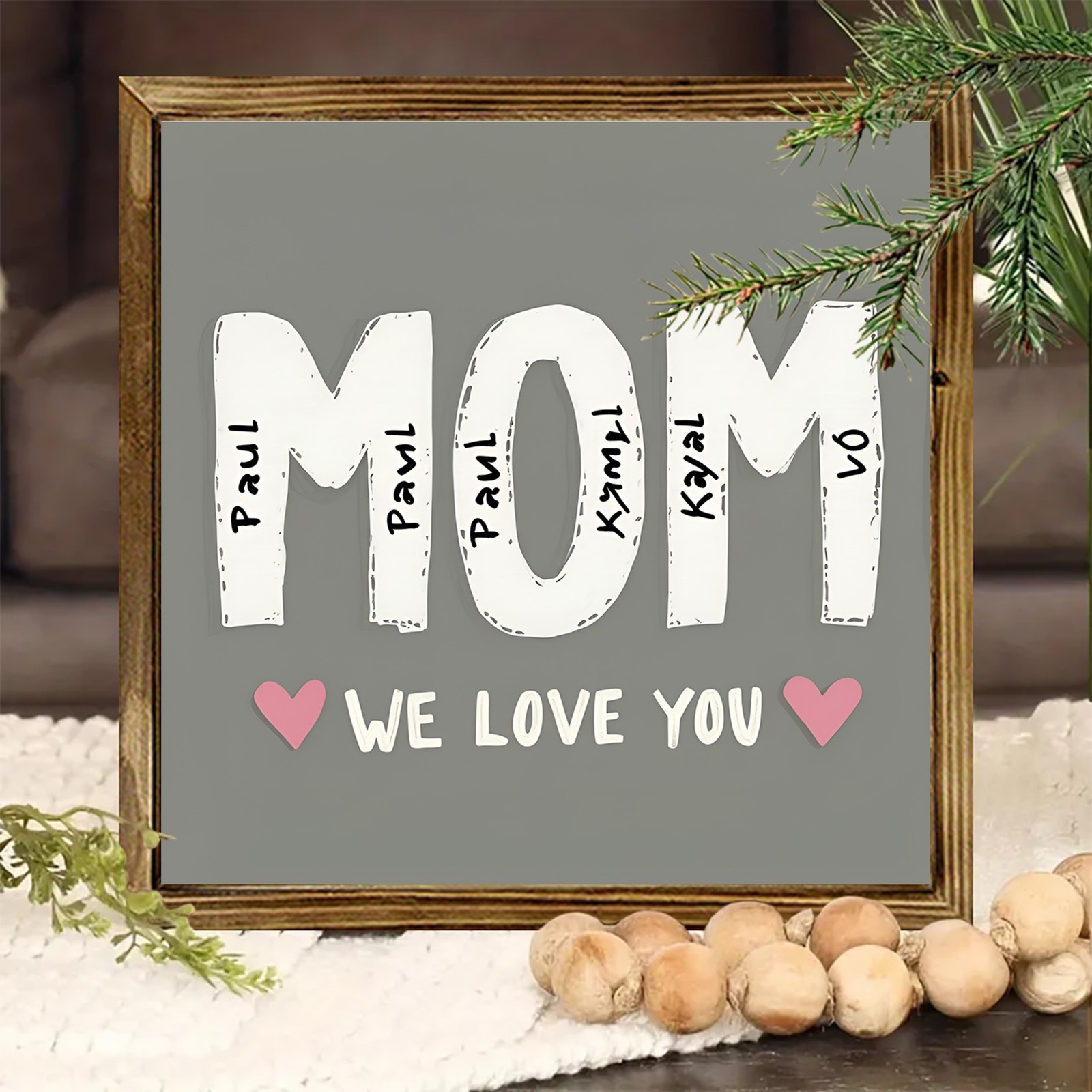 Custom MOM Kids Names Wooden Plaque We Love You Mother’s Day Gift Decoration