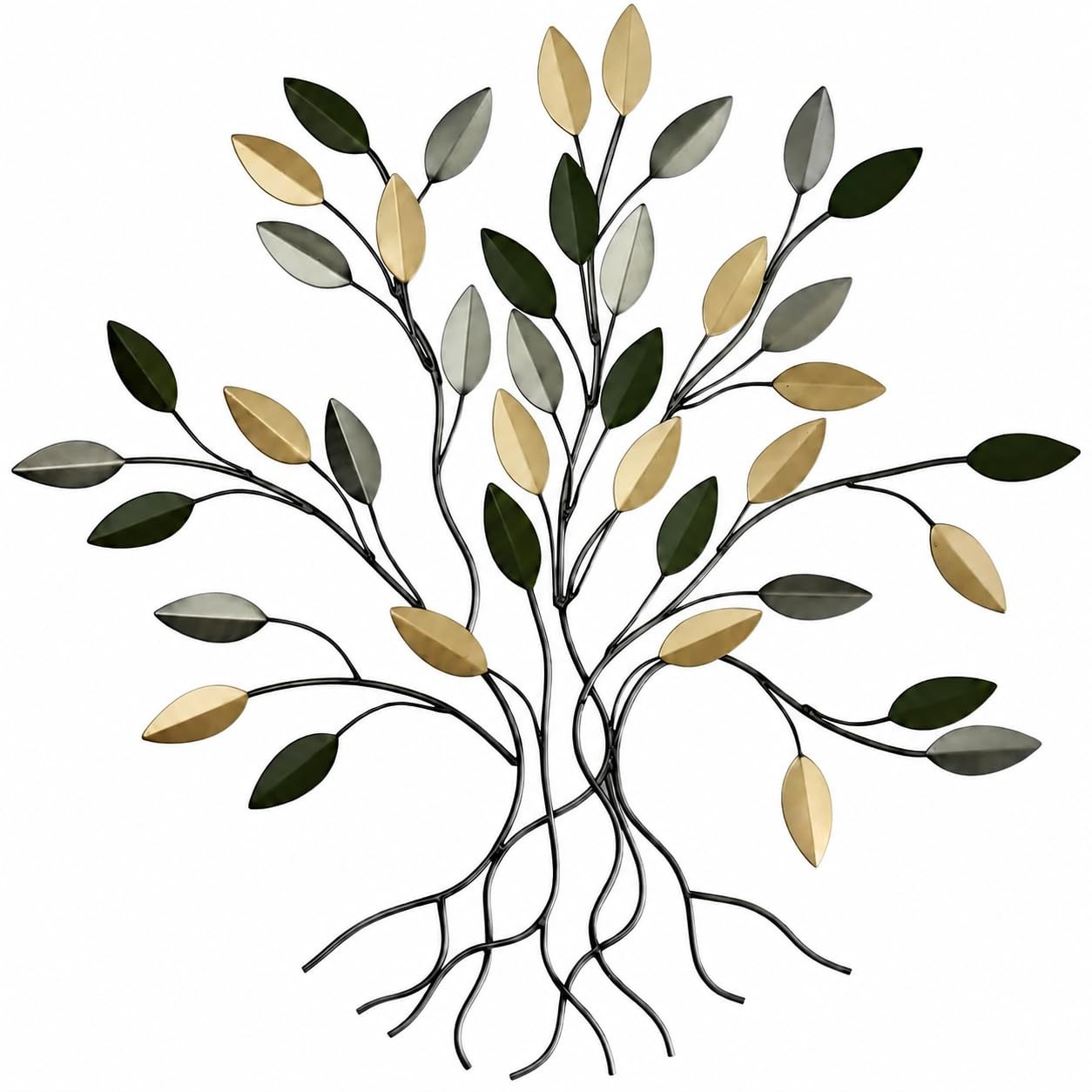 16″ Green and Gold Tree of Life Metal Wall Art, Rustic Home Decor Leaf Sculpture