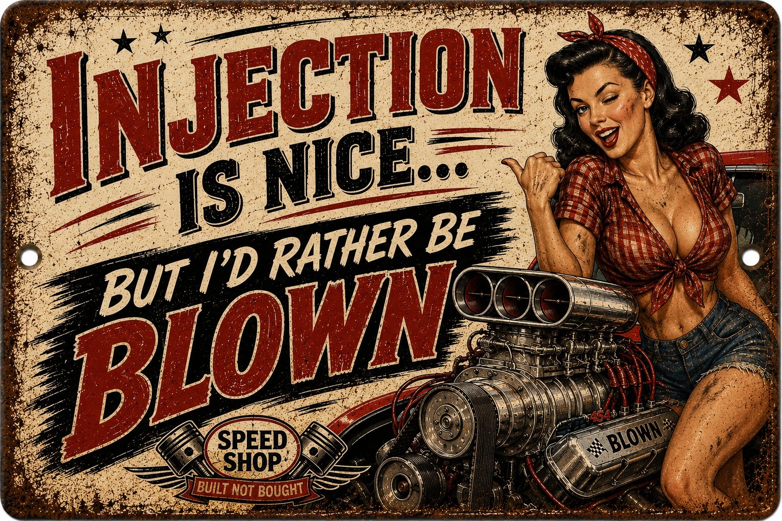 Injection Is Nice But I’d Rather Be Blown Funny Car Garage Metal Sign 8×12