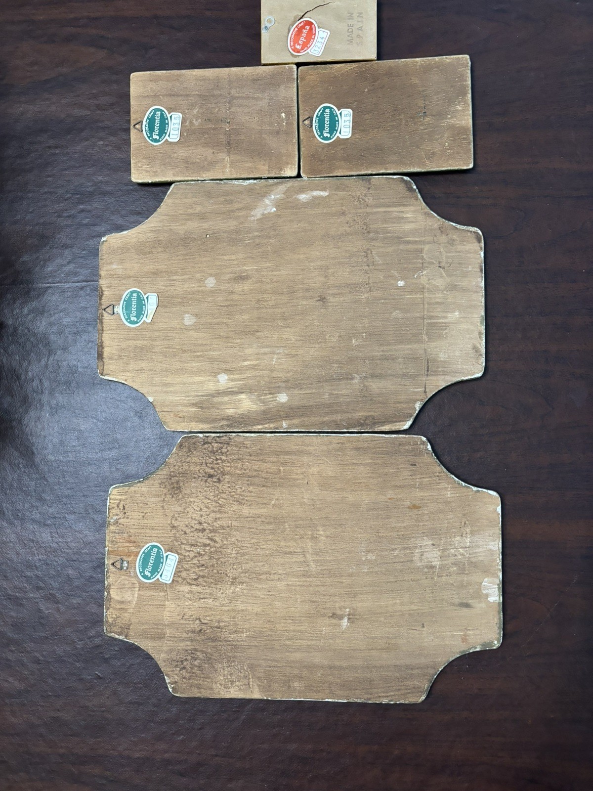 Vintage Lot of 4 Florentia Wooden Gilt Gold Plaques +1 Espana Wall Gold Plaque