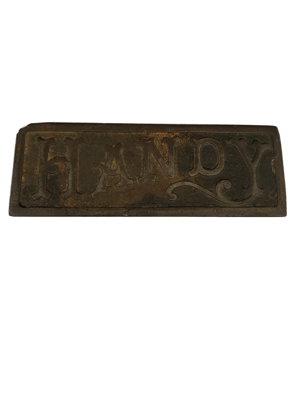 Metal Plaque Stamp “Handy” 4 1/2″ x 1 1/2″ x 1″ Primitive Rustick Look 15.5oz
