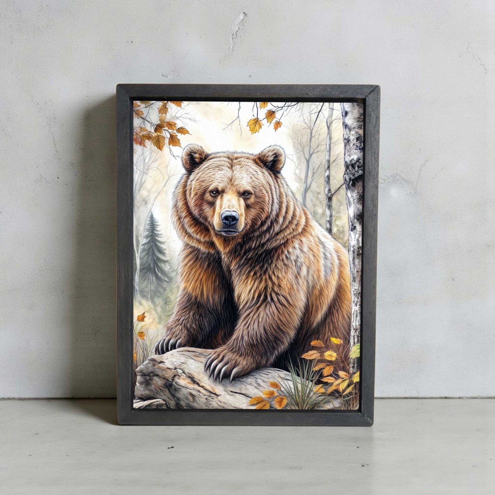 Grizzly Bear Wood Framed Metal Block Sign for Gallery Wall or Shelf Decor Small