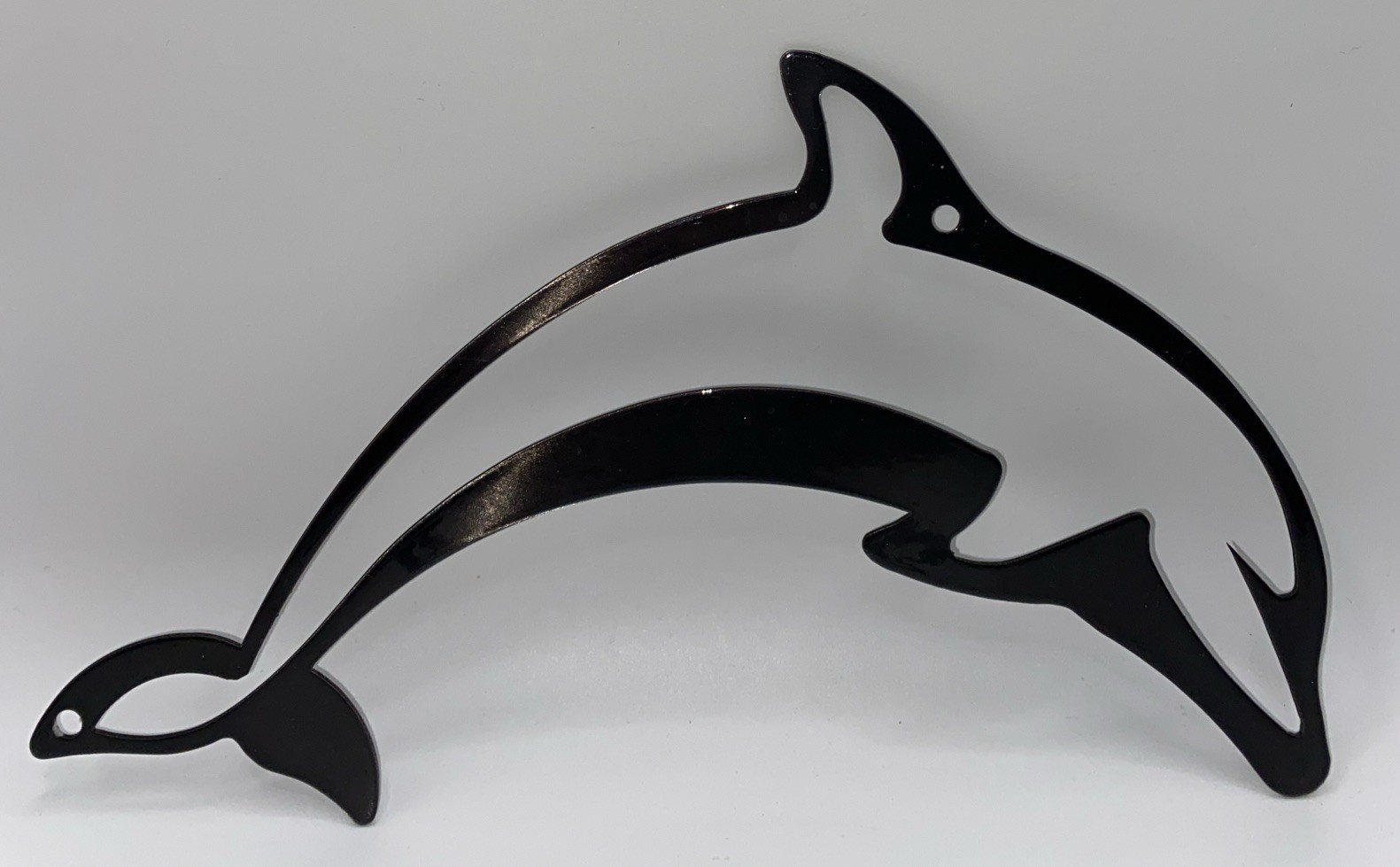 Dolphin Silhouette Etched Steel Powder Coated Wall Art Mounting Holes 9.25×5.5”