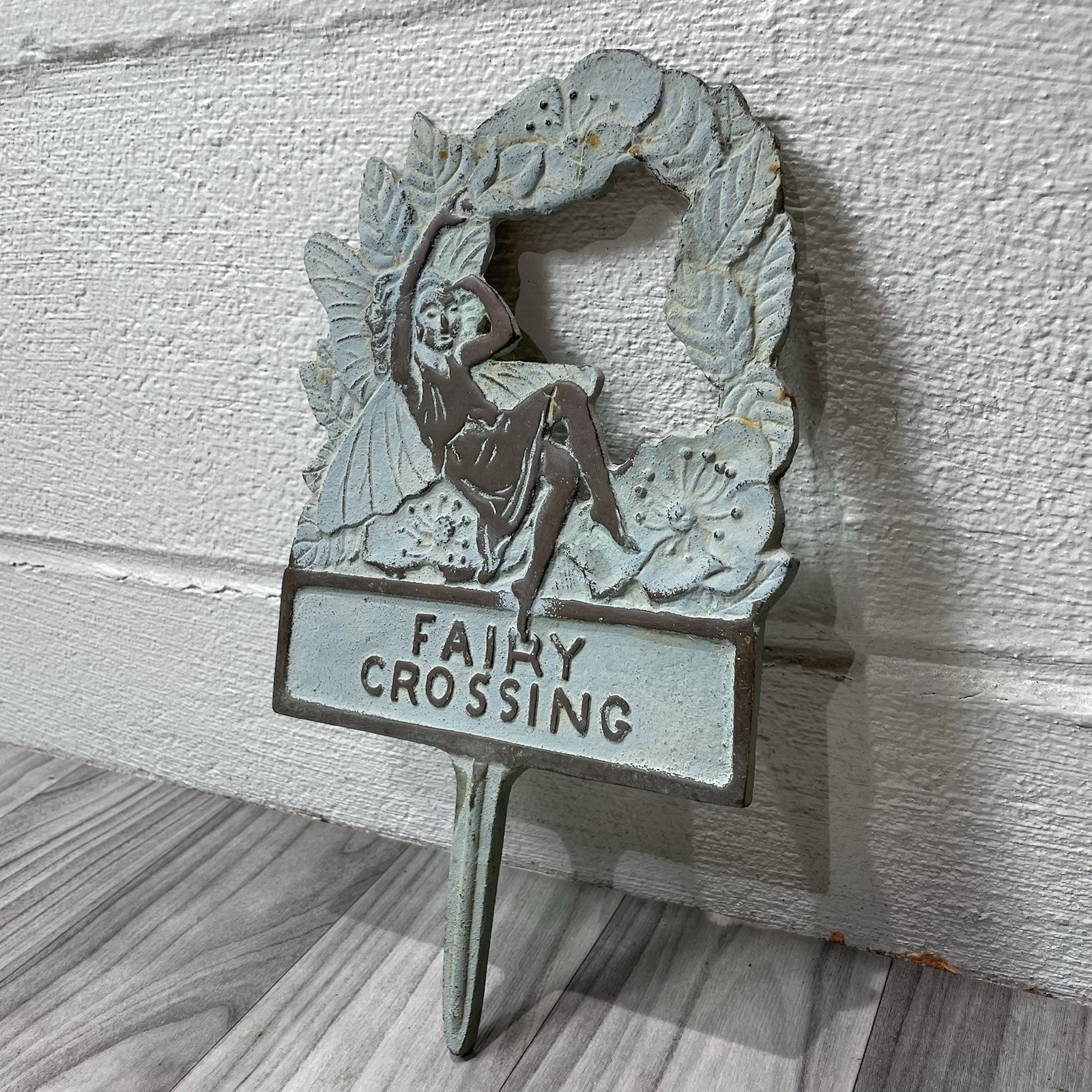 Vintage Fairy Crossing Cast Iron Garden Sign Southern Nature Home Decor Rustic