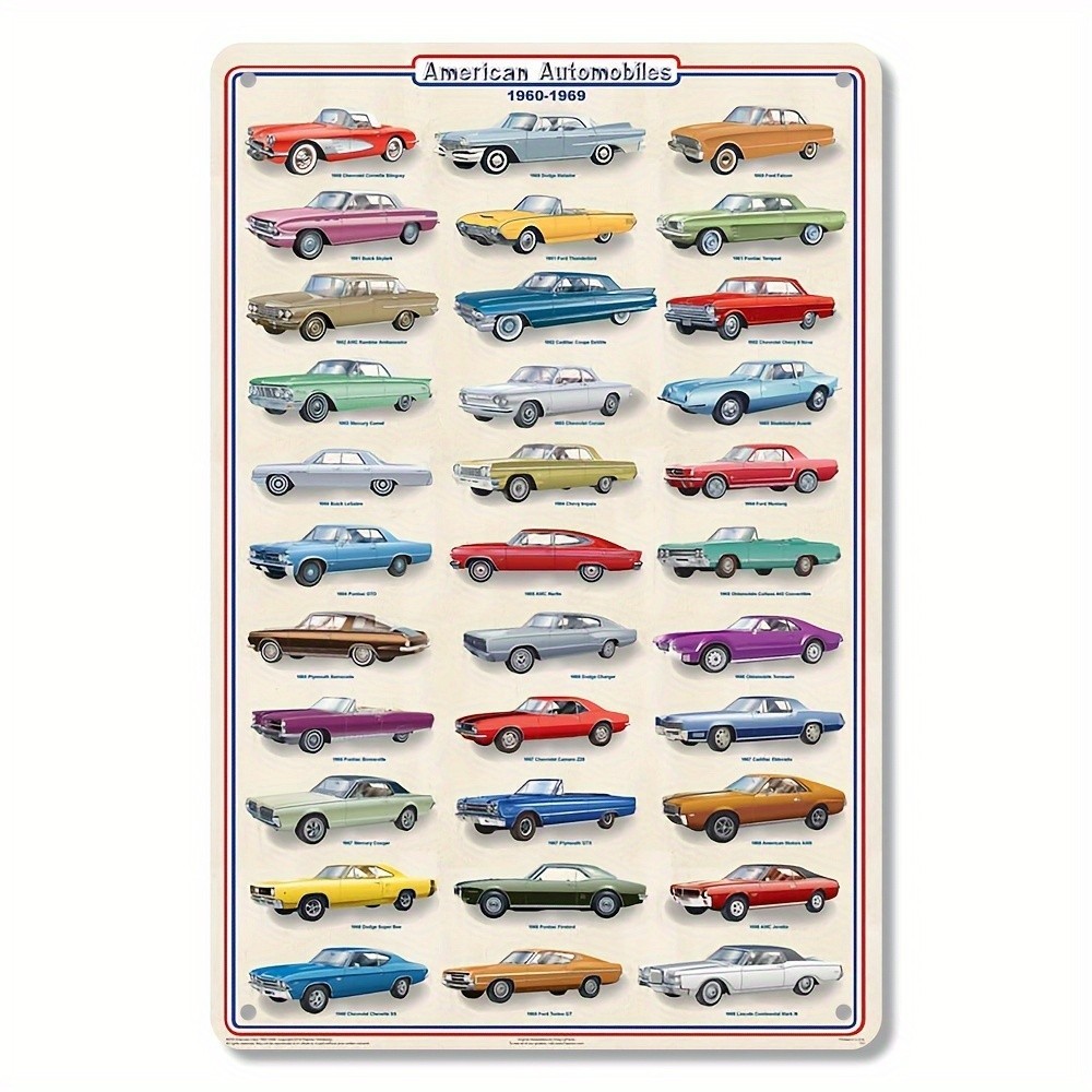 1960s American Cars Metal Sign – Classic Auto Enthusiast Tin Wall Art