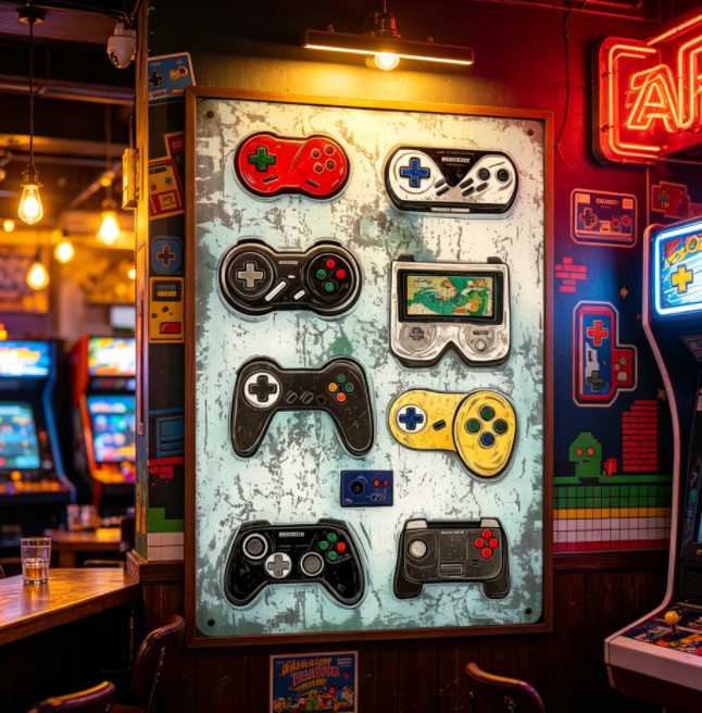 Vintage Game Controller Collection Metal Sign Gaming Room Decor Indoor