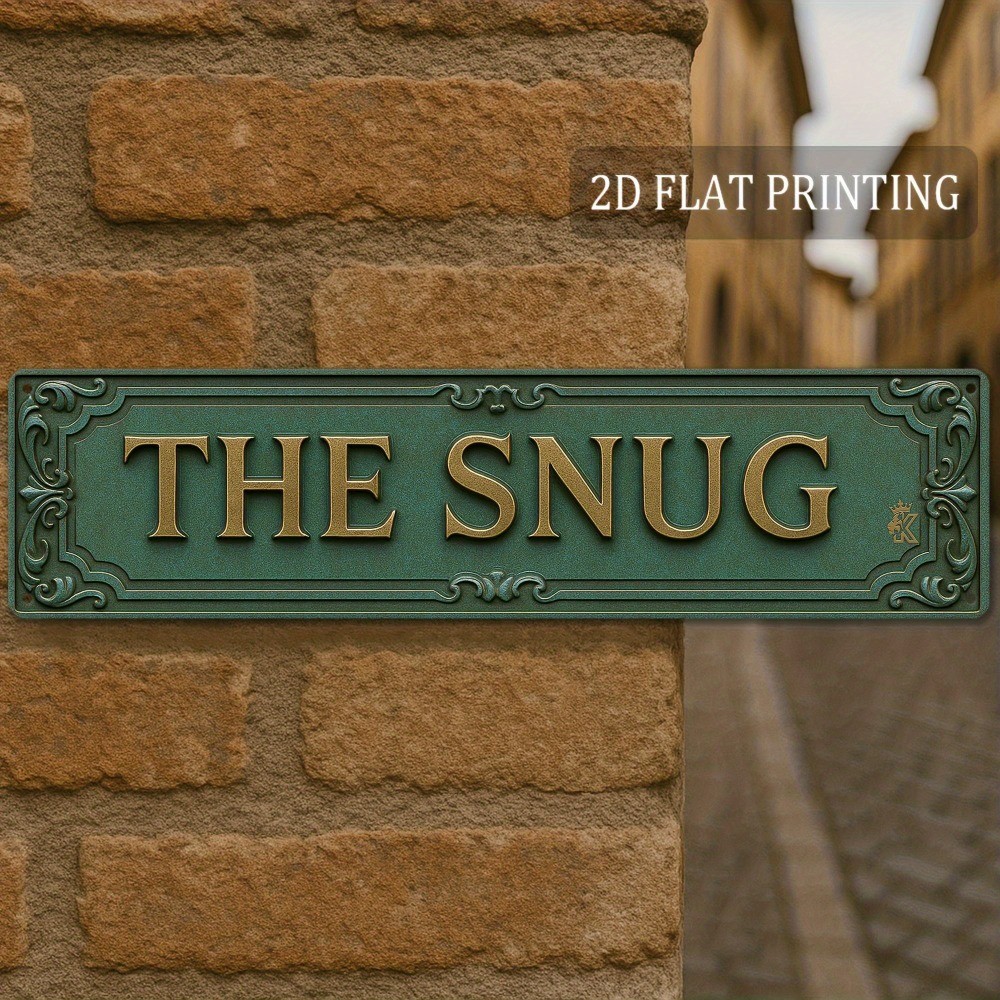 “THE SNUG” Retro Wall Panel Sign – Golden Lettering, 2D Flat
