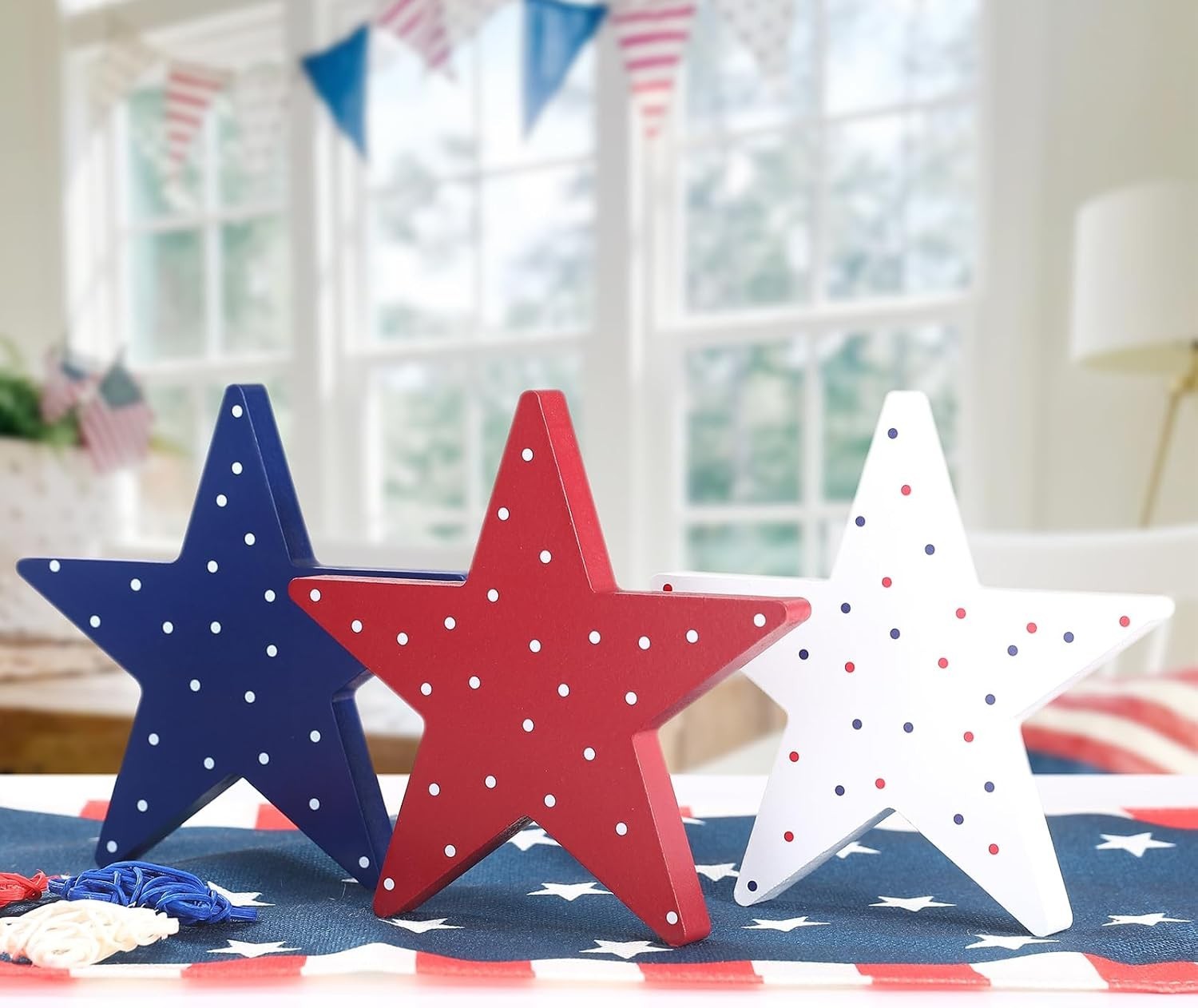 4th of July Decorations-3Pcs Patriotic Wooden Stars Sign-Classic Red White Bl…