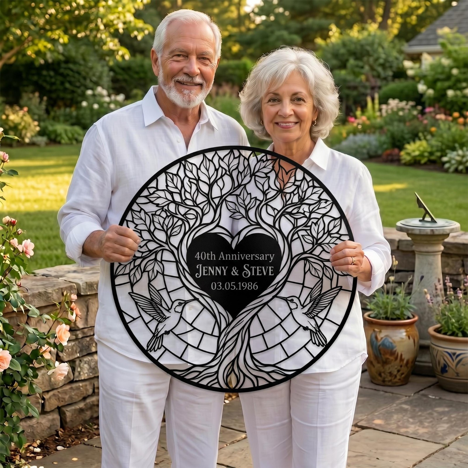 Tree of Life Hummingbird Anniversary Metal Sign Personalized Gift