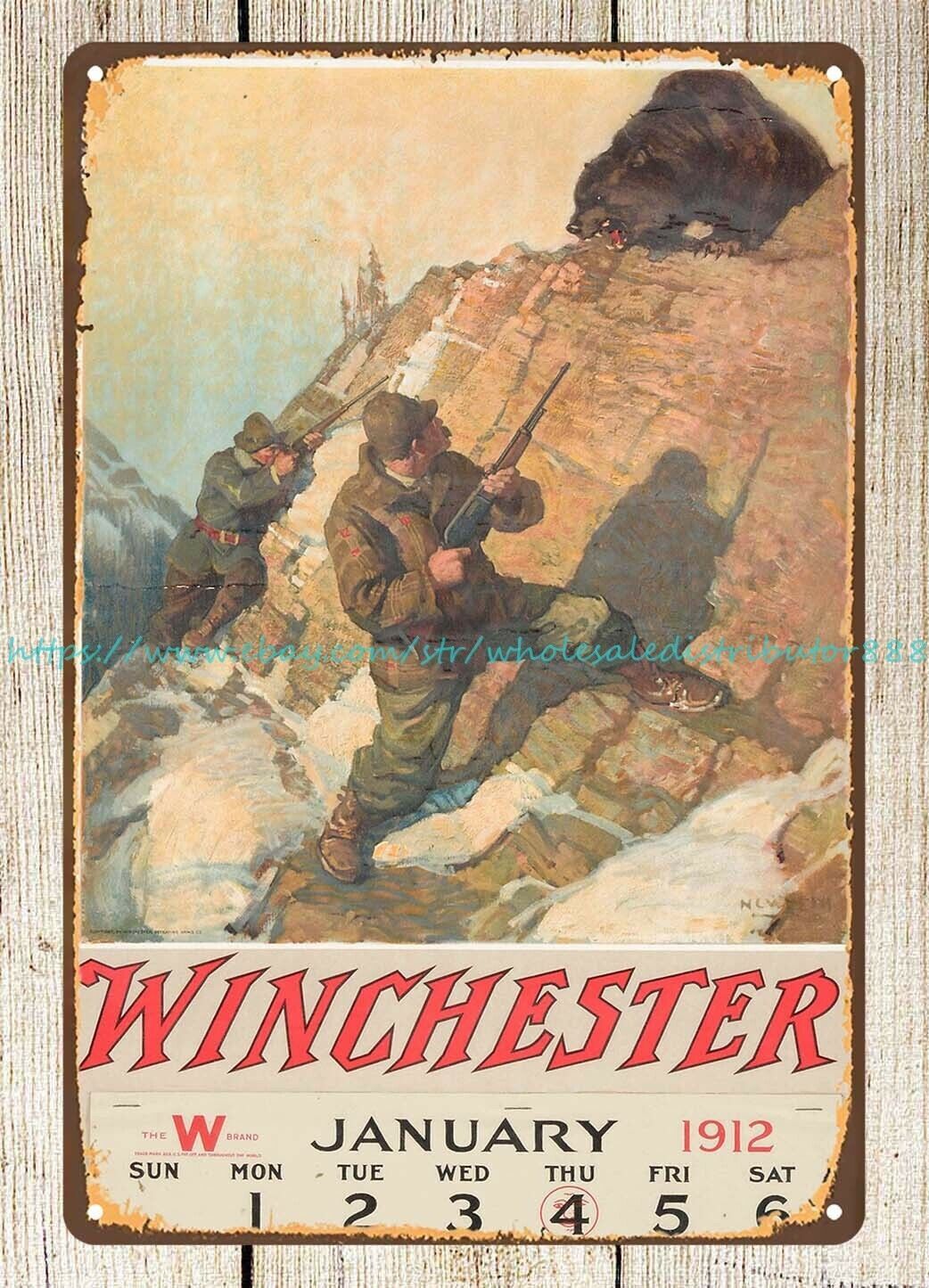 1912 bear hunting rifle CALENDAR metal tin sign retro wall decor ammogun