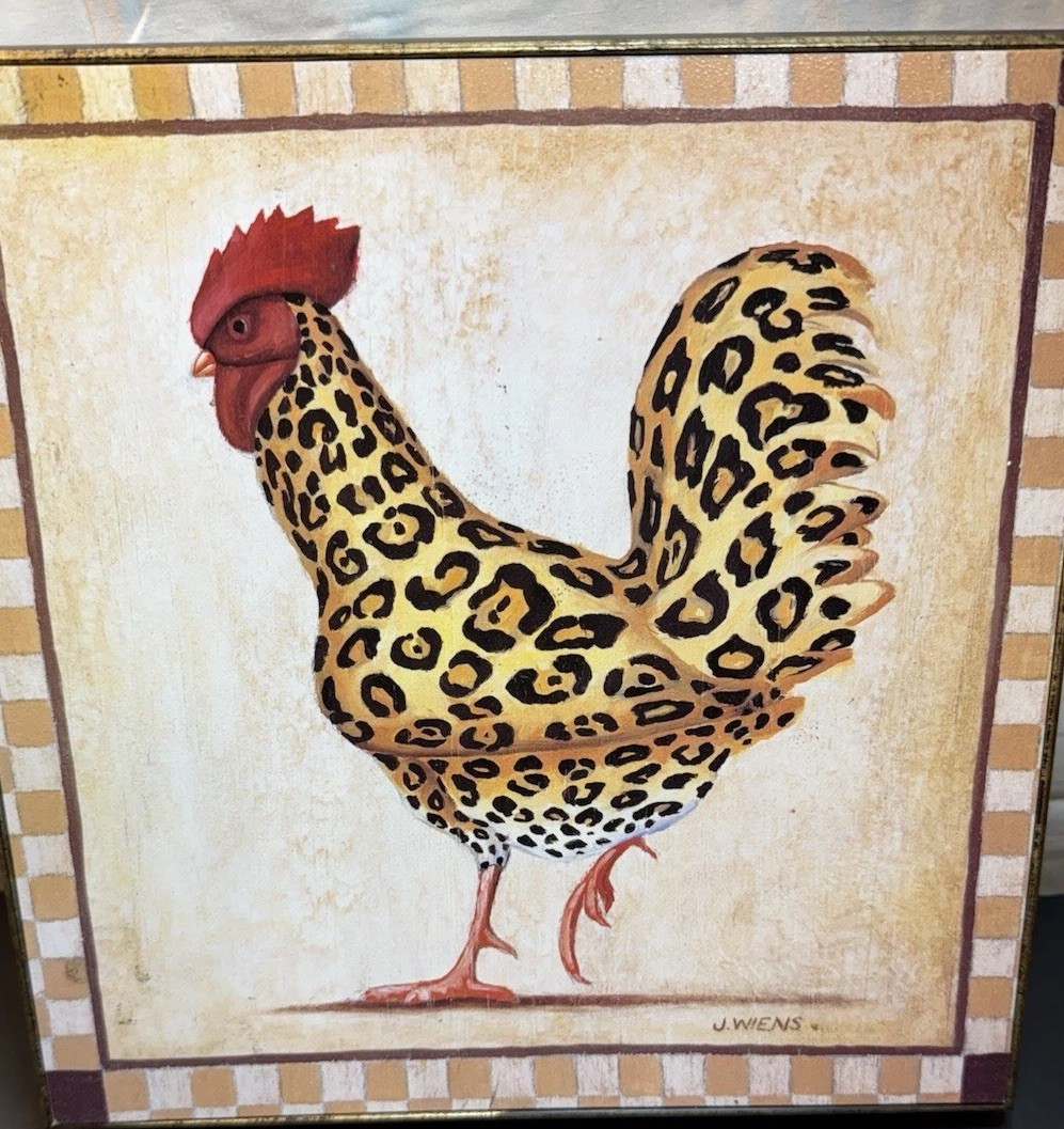 Pier 1 Leopard Print Rooster Wall Art Farmhouse Chicken Plaque J Wiens