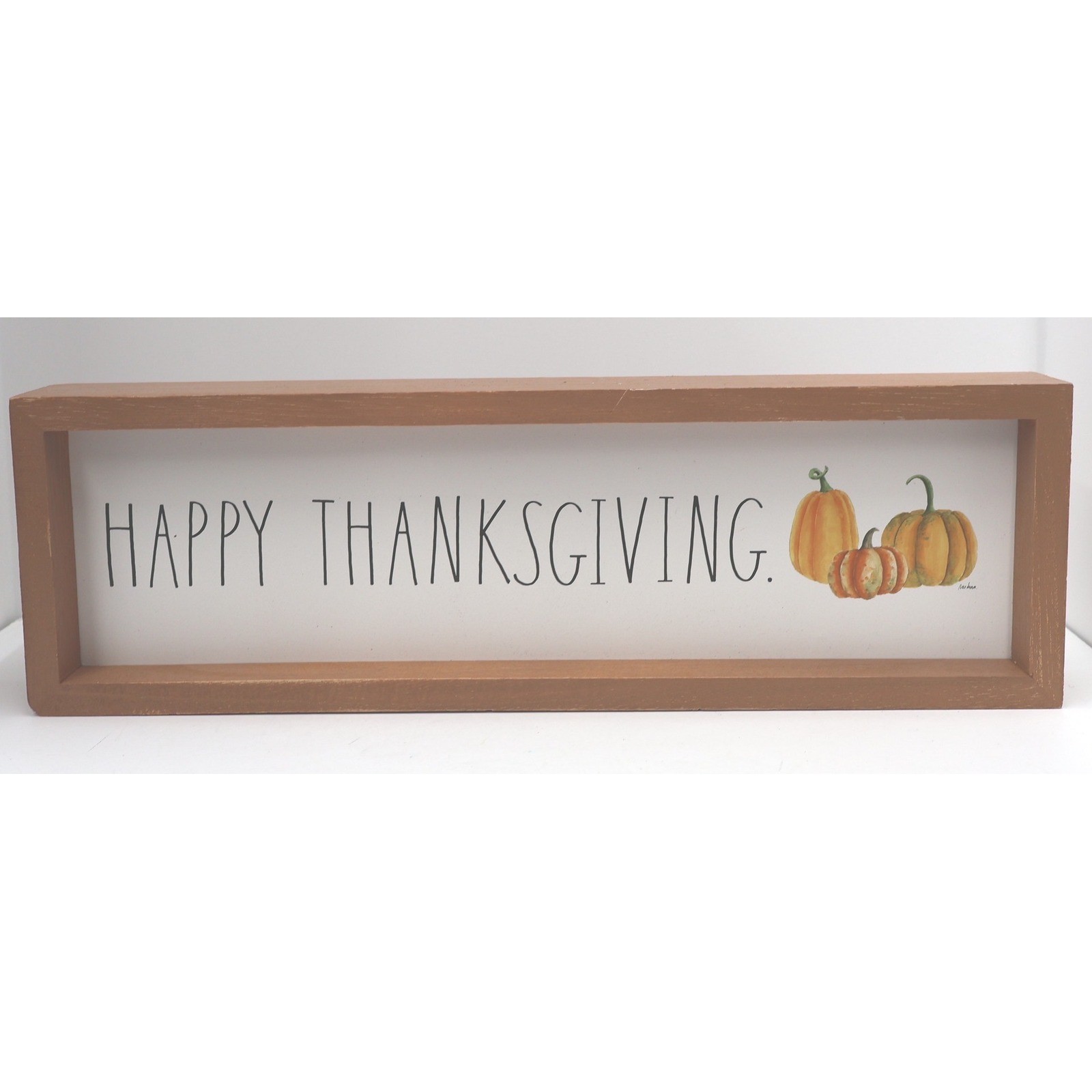 Rae Dunn Happy Thanksgiving Sign Fall Decor Brown Wood Shadow Box Excellent 16in