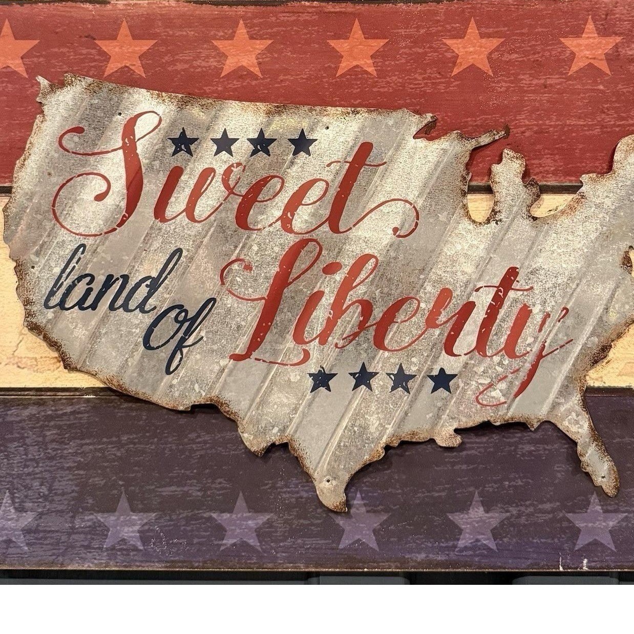 Sweet Land of Liberty USA Map Metal Wood Patriotic Wall Sign Decor Americana