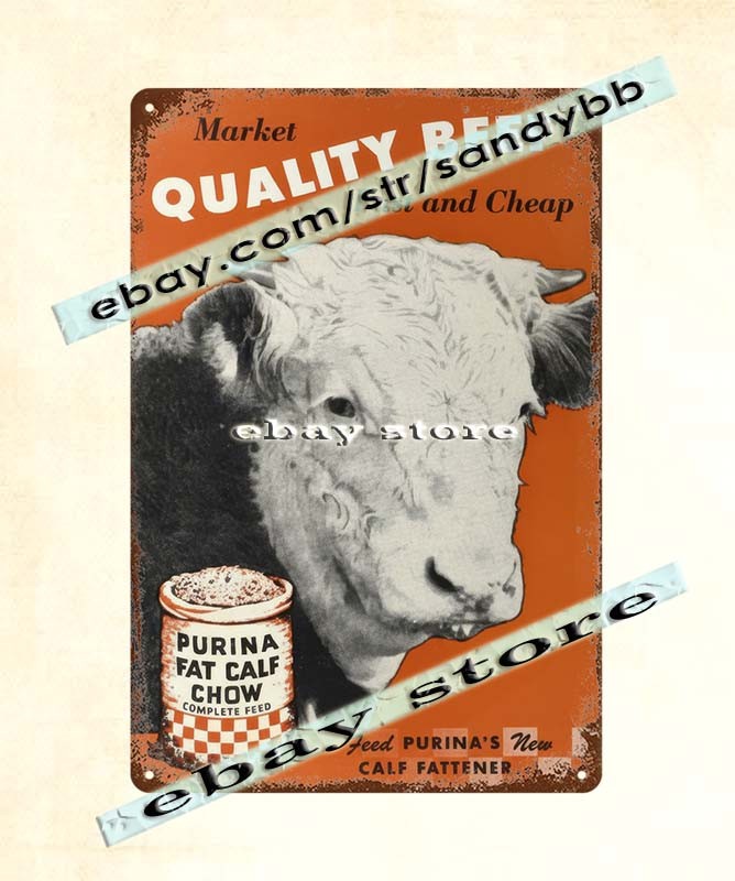 1950S checkerboard livestock feed cow bull cattle farm tin sign