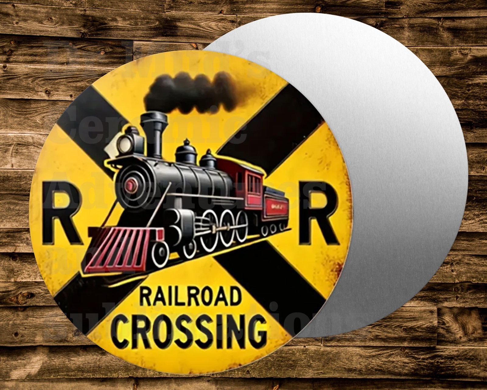 TRAIN RAILROAD CROSS round sign Wreaths Crafts & Miniatures MEDICAL