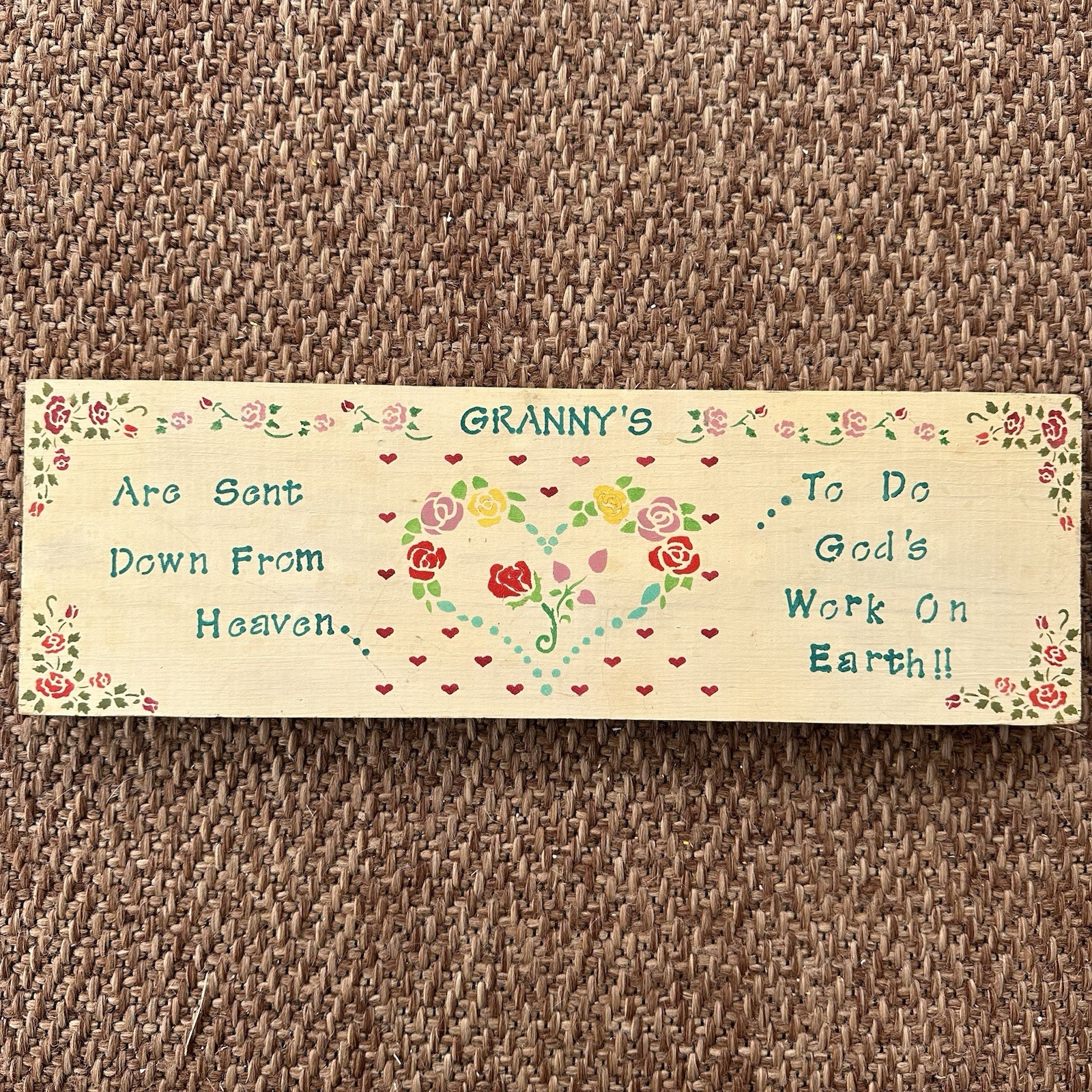 Vintage Granny Sign Wooden Wall Plaque Folk Art Stenciled Floral Cottagecore 17”