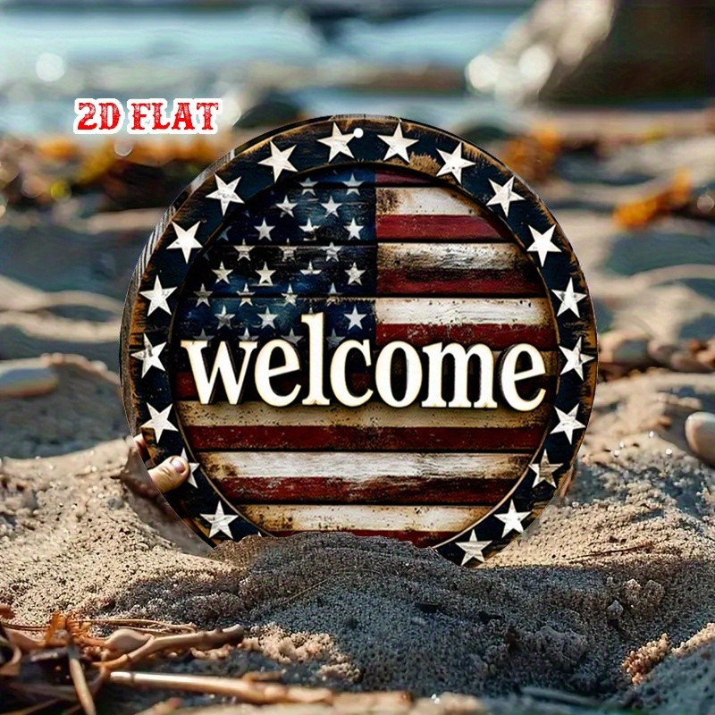 Aluminum Round Sign One Piece Round American Flag 8 Inch Funny Metal