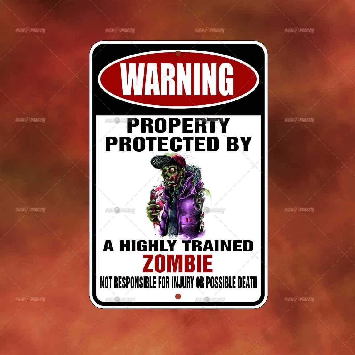 Property Protected Zombie METAL Sign funny home room wall art gift decor A2430