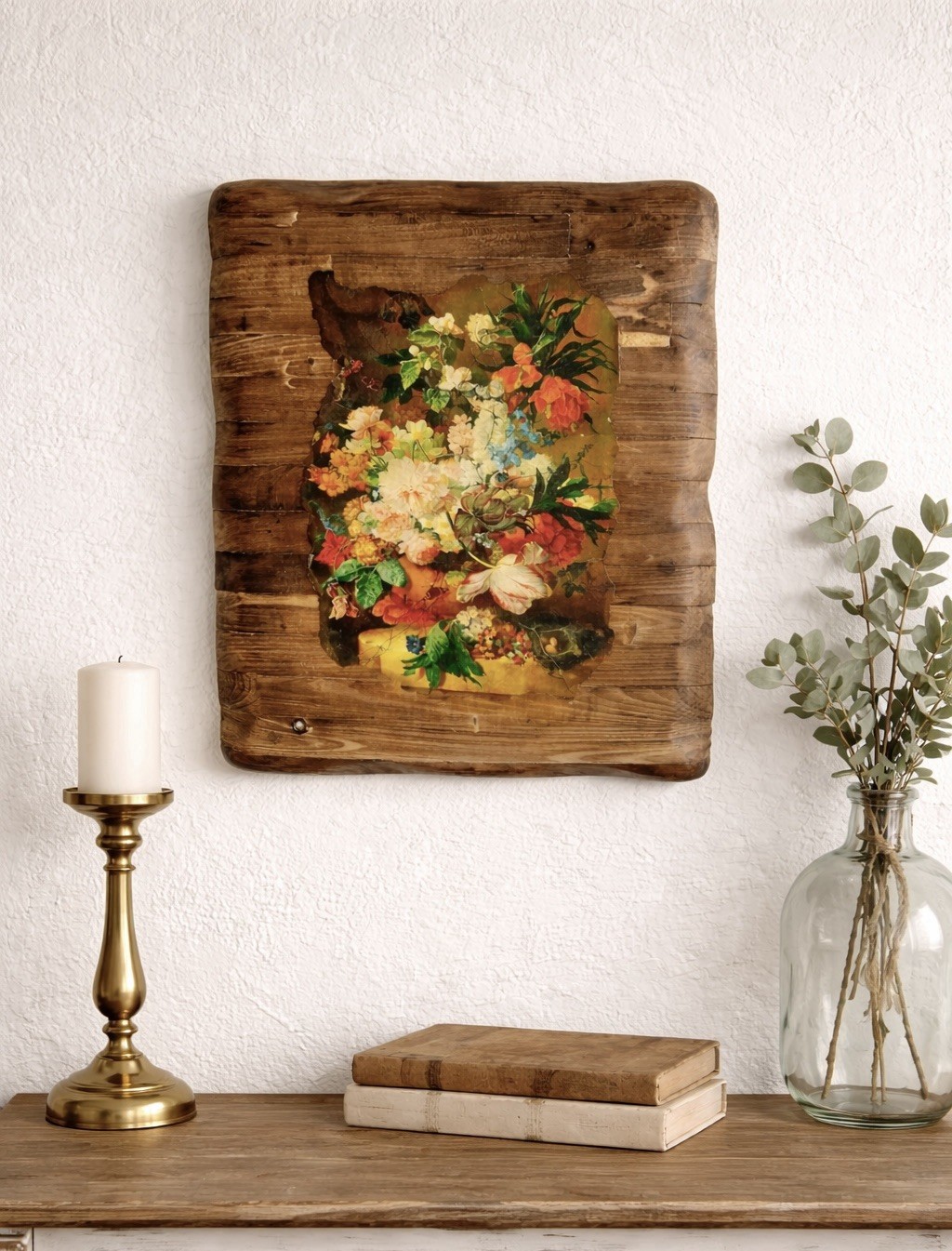 Rustic Floral Wall Art on Solid Laminated Wood Panel 12×15