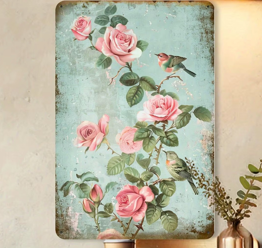 Victorian Wall Decor French Country Vintage Garden Spring Metal Tin Sign 8×12