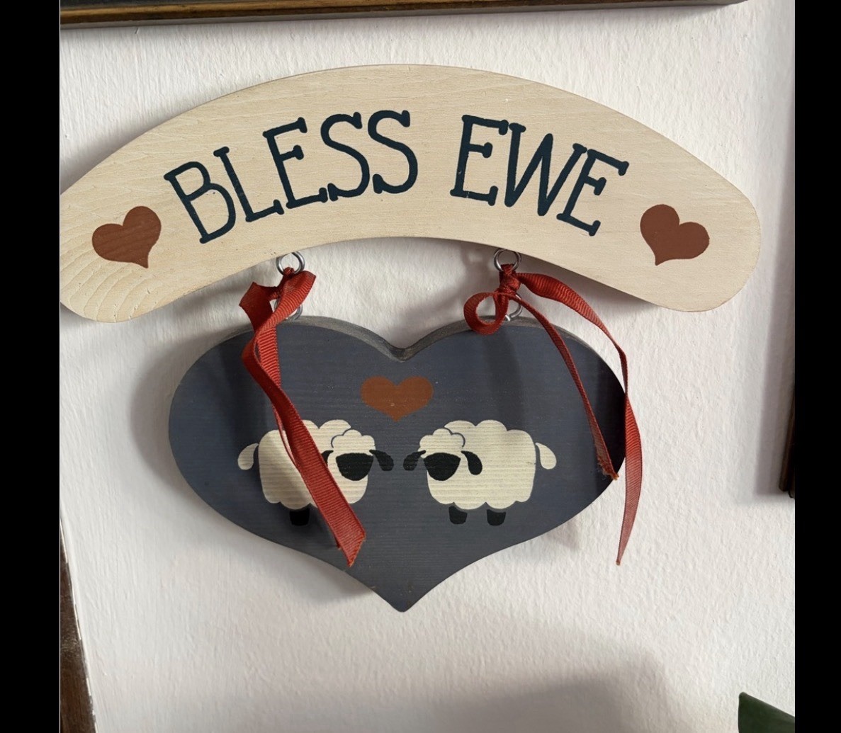 Bless Ewe Wooden Heart Wall Hanging Home Decor