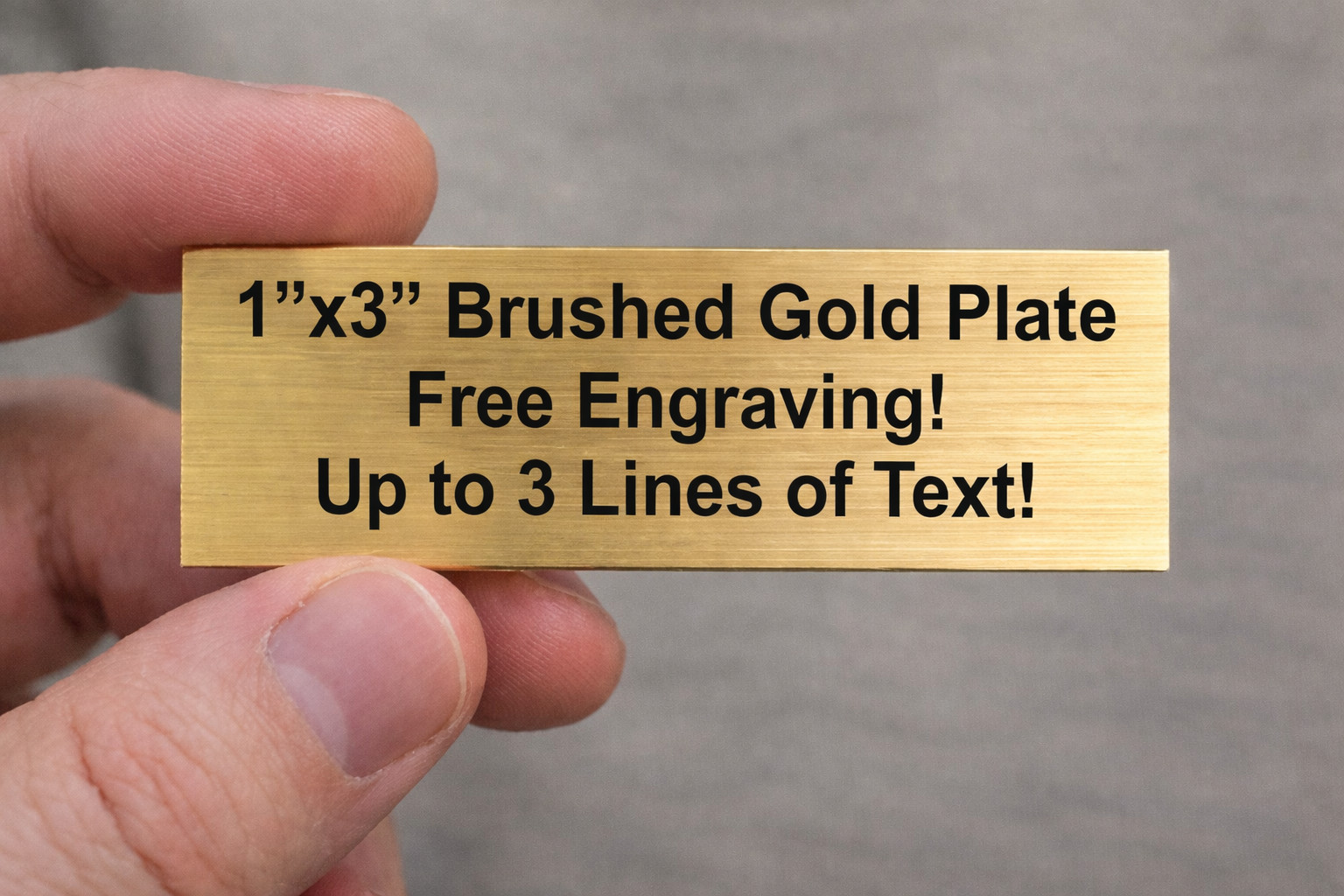 Brushed Gold 1×3 Custom Engraved Stick-On Plate / Adhesive Plaque Sign Label Tag