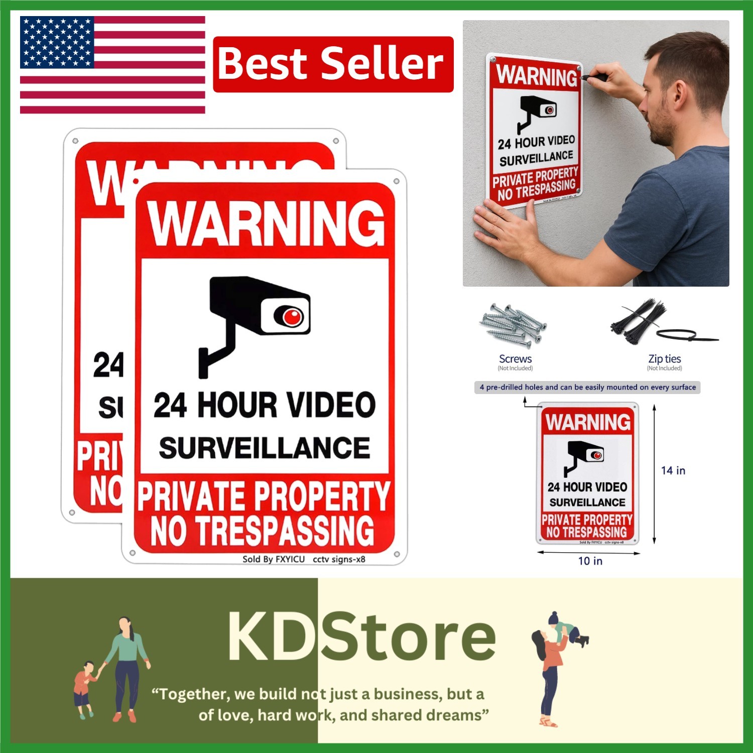 Heavy-Duty No Trespassing & Surveillance Sign Pack – 10×14 Aluminum, Weatherp…