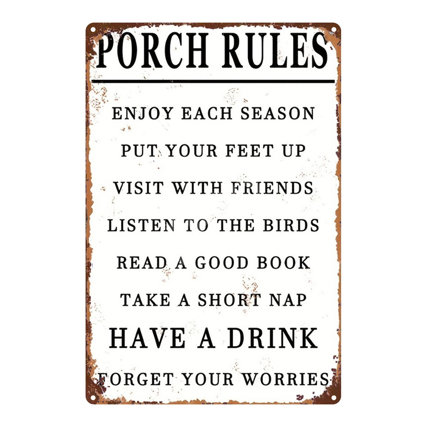 Vintage Metal Sign Porch Rules 8×12 Inches