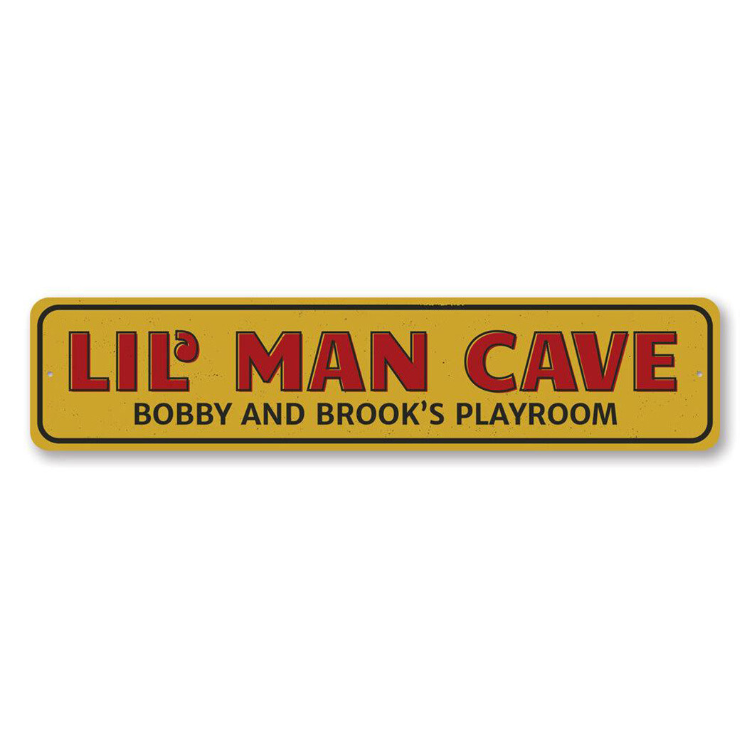 Lil’ Man Cave Sign, Personalized Little Children Names Aluminum Metal Decor Sign