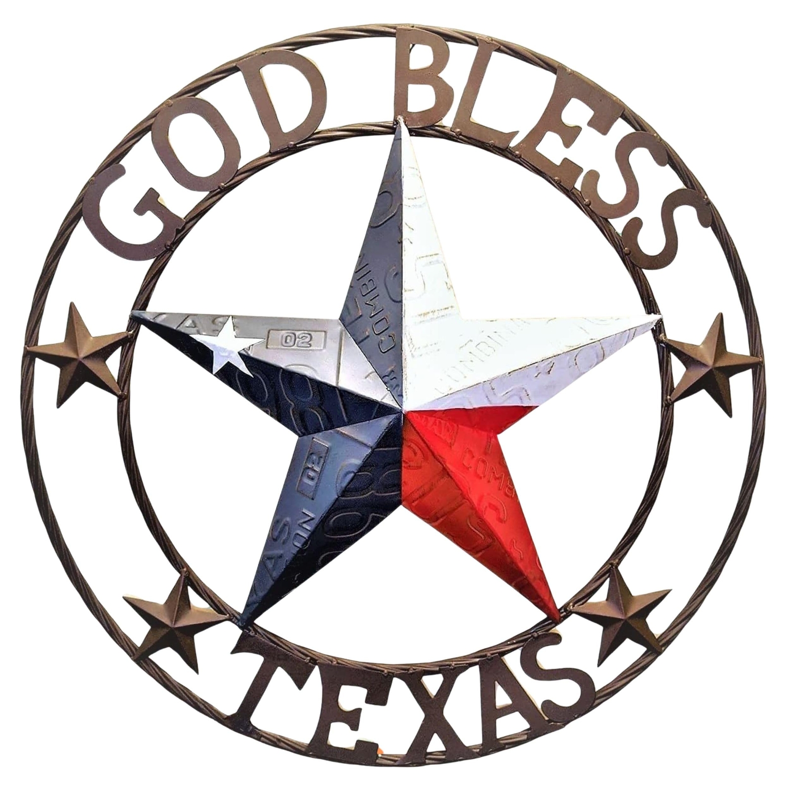 Rustic Metal Circle Star God Bless Texas Flag Wall Hanging Welcome Sign Decor